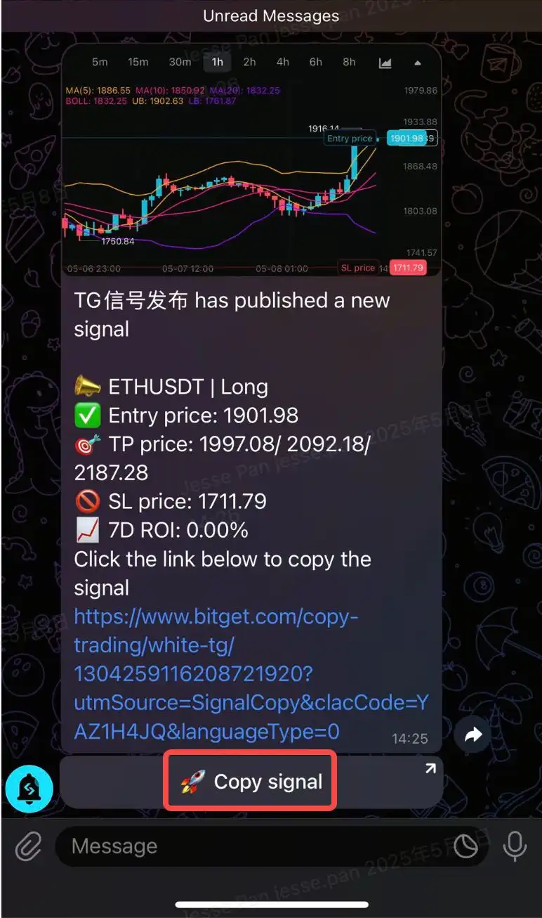 Biến sức ảnh hưởng thị trường của bạn thành thu nhập tự động với Bot tín hiệu Telegram Giao dịch Sao chép Bitget image 3